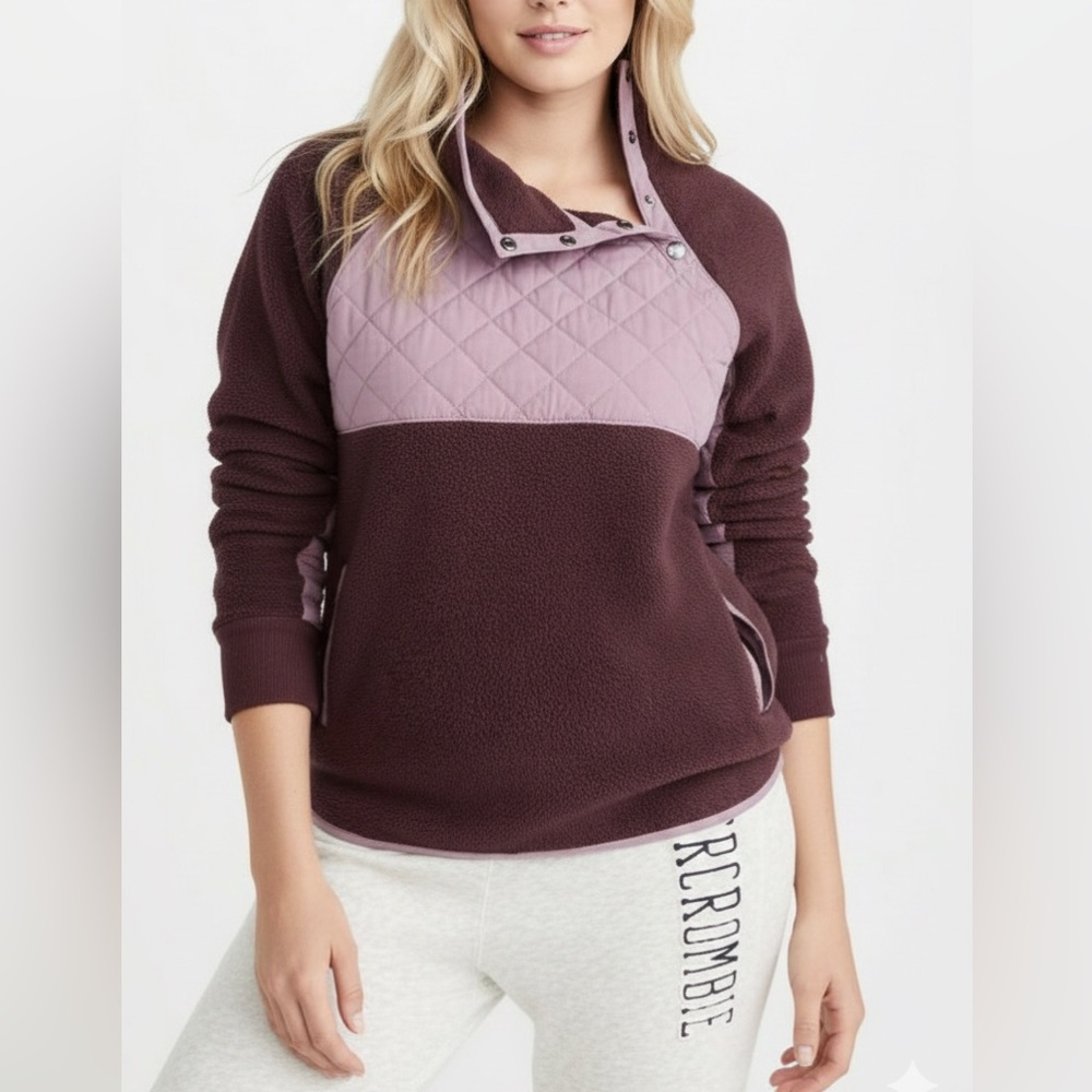 Abercrombie & Fitch Asymmetrical Snap Up Quilted Fleece Pullover Size XS